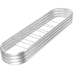 Land Guard 8ft Galvanized Raised Garden Bed Kit, Raised Garden Boxes Outdoor, Oval Metal Raised Garden Beds for Vegetables, Silver,108 Gallon Capacity(with 10 Connecting rods), 8x2x1ft