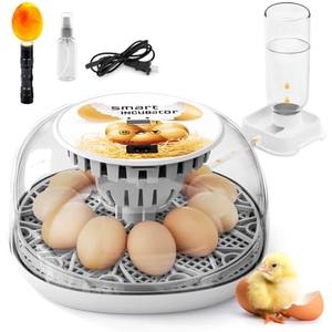 Egg Incubator for Hatching Chicks, Automatic Egg Turner Holds 12 Eggs, Smart Incubator 360° Clear Window with Temperature Display Egg Candler for Small Poultry Chickens Ducks Quails Eggs