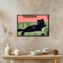 Funny Black Cat Cocktail Poster Whimsical Bar Cart Wall Art Trendy Animal Canvas Print Modern Humorous Pet Posters Pink Decor for Kitchen Bedroom Living Dining Room 18x12inch black framed (18L" x 12W")