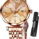 OLEVS Women Watch Fashion Rose Gold Diamond Analog Quartz Female Watches for Women Luxury Dress Ladies Stainless Steel Luminous Waterproof Date Wristwatches