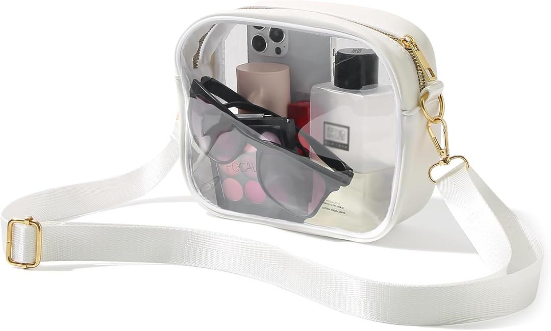 TOBVZOO Clear Bag Stadium Approved, Crossbody Transparent Bag for Concerts Sports Events, Purses for Men & Women (White)