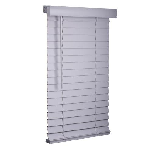 LOTUS & WINDOWARE Cordless Faux Wood Blinds, 35" Wide x 72" Long,Smooth,Light Gray, 2 Inch Horizontal Blinds – for Living Room, Bedroom, Interior Door Windows