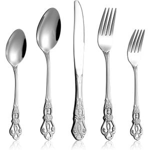 Cididu 40 Pieces Retro Royal Silverware Set for 8, Stainless Steel Flatware Set, Dishwasher Safe Dinnerware Set Including Forks Spoons and Knives, Vintage Cutlery Set for Wedding, Party and Christmas