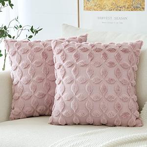 OTOSTAR Set of 2 Soft Plush Short Wool Velvet Decorative Throw Pillow Covers with 3D Flower Pattern Cushion Covers - Couch Sofa Pillow Covers for Living Room - Pink 20x12 Inch