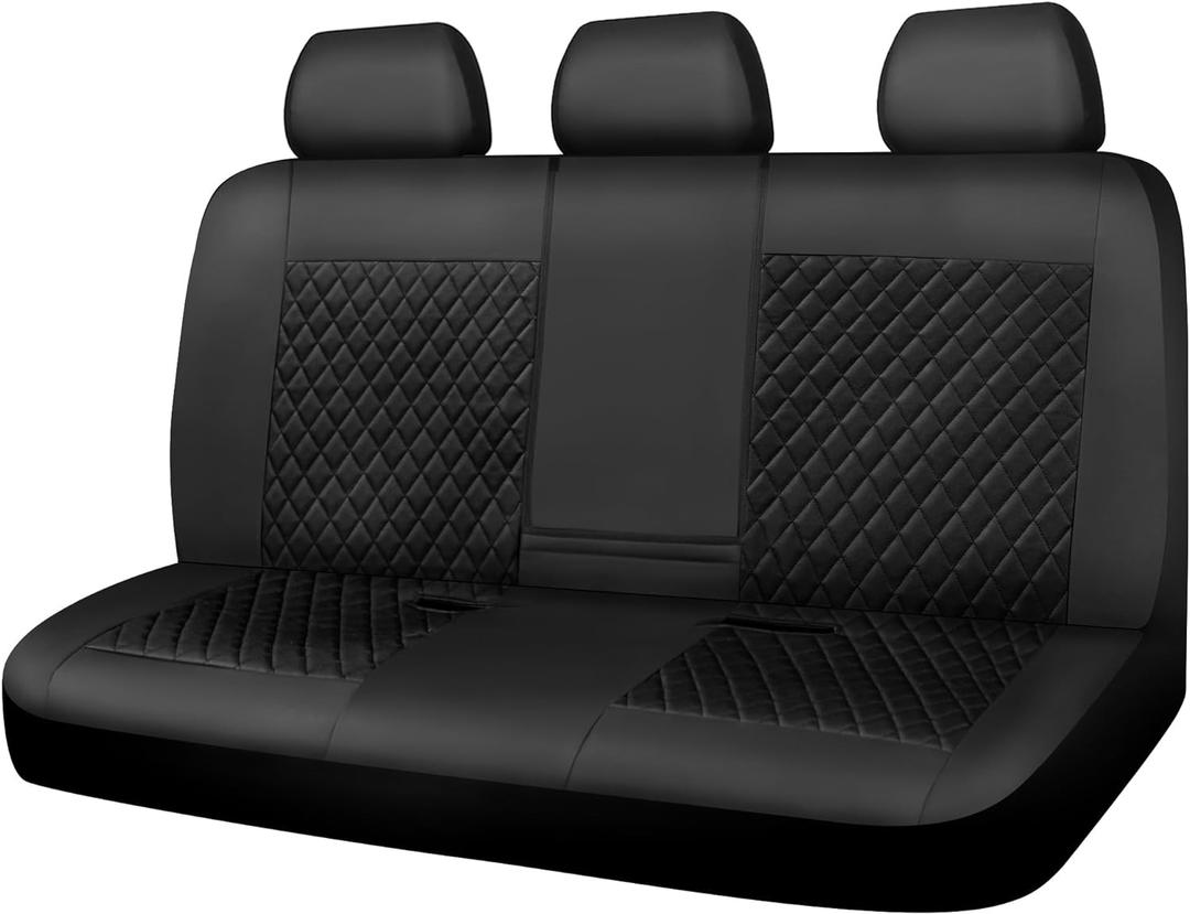 CAR PASS Faux Leather Back Seat Cover, Universal Quilting Waterproof Bench Rear Seat Cover Universal car seat Cover Fit 95% Automotive Interior Covers for Sedans SUVs Vans Small Trucks, All Black (Partial Set (Rear))