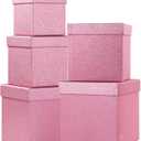 UNIQOOO 5Pcs Christmas Pink Glitter Gift Box Set w/Lid, Assorted Size, Rose Gold Square Nested Wedding Paper Box Tower Organizer for Party, Thanksgiving, Gift Wrap Packaging