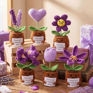 Threehoney 6 Pcs Thank You for Helping Me Grow Gifts Teacher Appreciation Gifts Positive Flower Crochet Bulk Emotional Sunflower Crochet Doll for Teachers