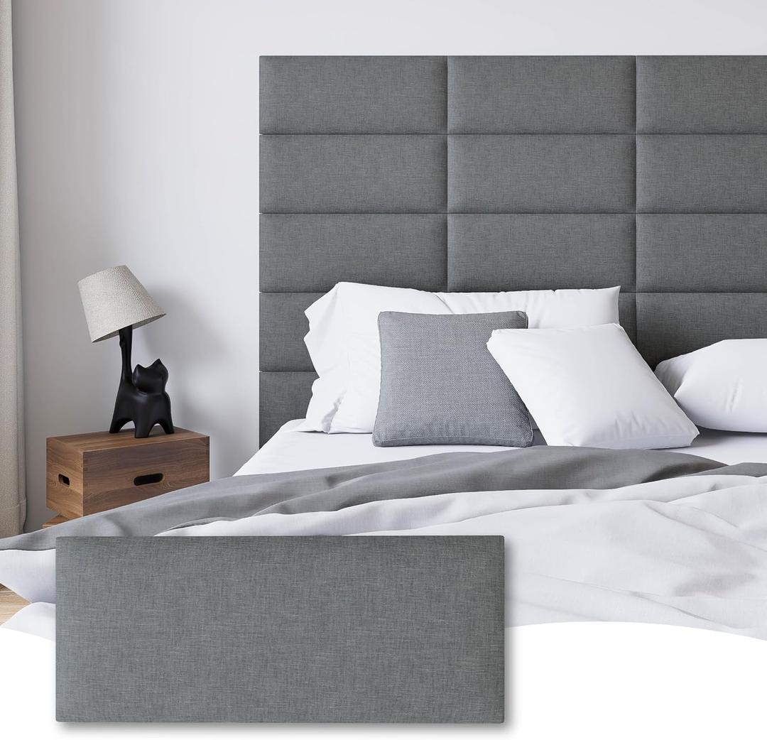 Peel and Stick Upholstered Wall Mounted Headboard Queen Size, 9 Panels Tufted Fabric Headboard,Wall Mounted Headboards, Interior Wall Panels for Bedroom, 10"x24" Dark Grey