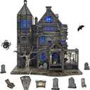 DIY Miniature House Kit, Haunted House Halloween 3D Wooden Puzzles for Adults, Dollhouse Bookshelf Insert Decor Alley-Creativity Kit with LED Light