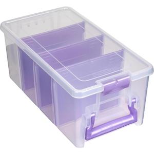 ArtBin Semi Satchel Portable Craft Organizer with 3 Dividers - Clear Plastic Storage Case for Art & Craft Supplies (Pack of 1, Purple)