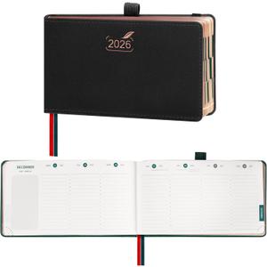 BEZEND Pocket Planner 2026 Weekly and Monthly (6" x 3.75") Small Calendar Book with Daily Vertical Timeslot (Jan-Dec), Equal Space Even Weekend, Work Home Women, PU Leather Hardcover - Black