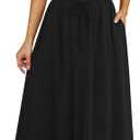 Yincro Women's Flowy Maxi Skirt Summer Pleated High Waisted Casual Long Skirts with Pockets (Black, S)