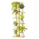 Solatmos Bamboo Plant Stand With Grow Lights Indoor Plants Outdoor Corner Plant Shelf Flower Stands for Living Room Patio Garden Corner Balcony (Wood, 8 Tier)