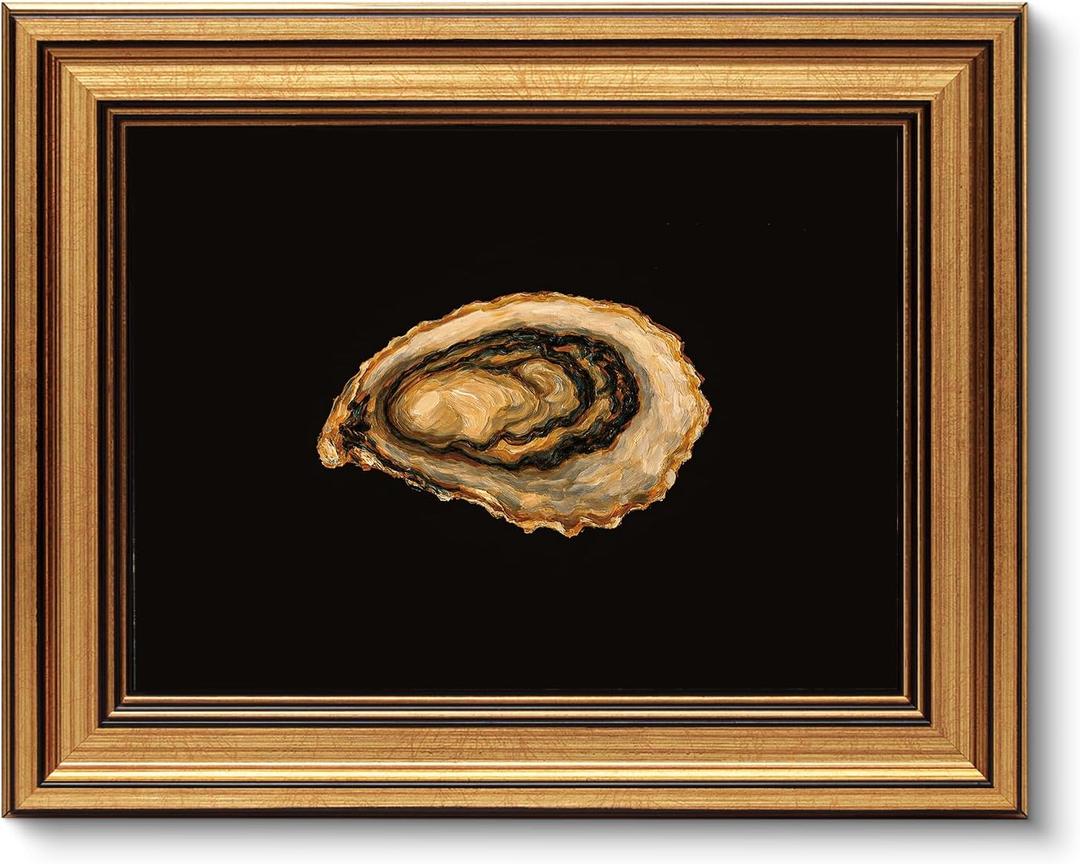 VIYYIEA Vintage Gold Framed Wall Art for Living Room, Oyster Canvas Prints Home Decor, Oil Painting Picture, Bedroom Wall Decor Gifts for Friends or Family -(10L x 8W)