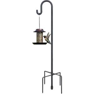 Highpro Shepherds Hooks for Outdoor 47 Inch Bird Feeder Pole Squirrel Proof Hummingbird Feeder Stand Heavy Duty with 5 Prong Base for Hanging Bird Feeder, Plant Baskets, Solar Light Lanterns (Black)