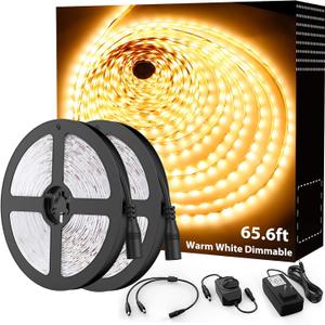 Onforu Warm White LED Strip Lighting, 65.6ft 3000K Dimmable Led Tape Light, 20m Bright 1200 LEDs 2835 Flexible Ribbon Christmas Light, 12V Adhesive Rope Lights for Kitchen, Under Cabinet, Bedroom Onforu Warm White LED Strip Lighting, 65.6ft 3000K Dimmable Led Tape Light, 20m Bright 1200 LEDs 2835 Flexible Ribbon Christmas Light, 12V Adhesive Rope Lights for Kitchen, Under Cabinet, Bedroom