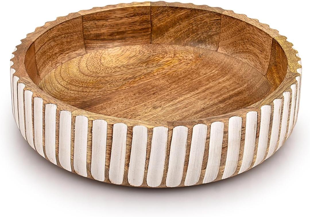 Kimona Fruit Bowls Wood Fruit Bowl or Decorative Bowl for Table Décor for Kitchen Counter or Farmhouse Christmas Centerpiece (10" X 10" X 2.5")