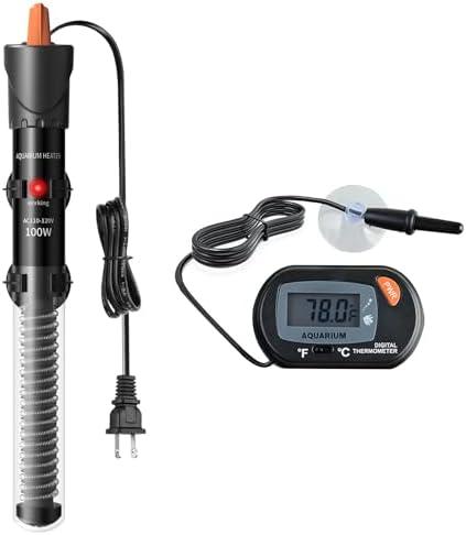HiTauing Aquarium Heater 25W/50W/100W/200W/300W, Adjustable Knob Fish Tank Heater with Digital Thermometer, Submersible Betta/Turtle Tank Heater for Freshwater and Saltwater Tanks