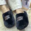 PXPUIQ Cozy Faux Fur Slippers with Stylish Letter Embroidery Non-Slip Rubber Sole Soft Indoor Slippers for Home 40