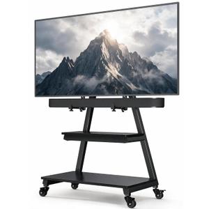 Perlegear Rolling TV Stand with Soundbar Mount for 43–83 inch TVs, 132 lbs