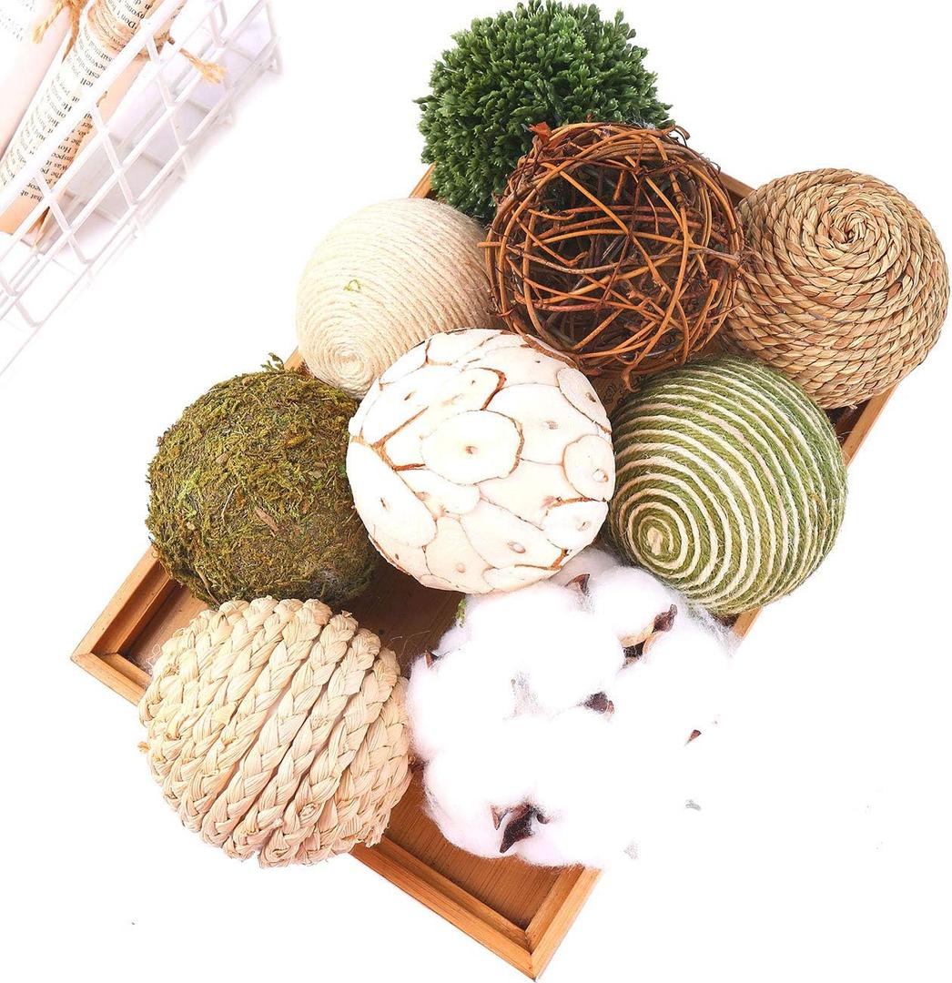 9pcs 3.5Inch Fall Decorative Ball Orb Rattan Ball Rattan Woven Orbs Spherical Bowl and Vase Filler for Home Party Wedding Display Decor Props  (Green)