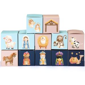30 Pcs DIY Paper Nativity Scene Treat Box Christmas Fun Gift with Angel Animal House Paper Nativity for Classroom Art Activities Sunday School Holiday Party Table Decoration
