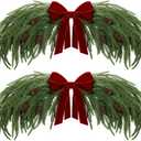 31.5" Christmas Swag for Front Door Rustic Velvet Bow Christmas Centerpiece with Berries for Indoor Outdoor Decor(Norfolk Pine,Red)