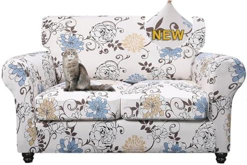SearchI Sofa Cover Couch Covers, 3 Pieces Sofa Slipcover with 2 Separate Cushion Covers Stretch Soft Furniture Protector for Living Room Couch Cover for Pets Kids(Loveseat, Elegant Flower)