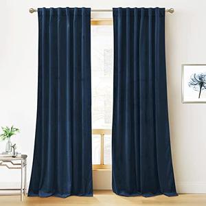 Blue Velvet Curtains 84 inches - Blackout Curtains for Living Room, Thermal Insulated Noise Reducing Panels Soft Luxury Window Decor for Kids Bedroom, Navy Blue, W52 x L84 inches, 2 Panels