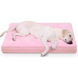 Dog Crate Bed Waterproof Deluxe Plush Dog Beds with Removable Washable Cover Anti-Slip Bottom Pet Sleeping Mattress for Large, Medium, Jumbo, Small Dogs, 35 x 22 inch, Pink