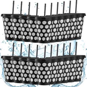 Domensi 20 Pcs Volleyball Party Favor Cups Bulk 16oz Volleyball Cups Reusable Volleyball Plastic Tumbler with Lid and Straw for Team Coach Friend Fan Men Women Gifts Party Favor Decoration Supplies (Black)