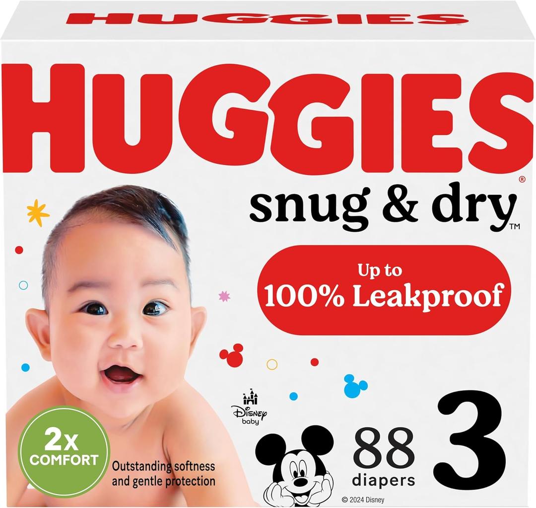 Huggies Size 3 Diapers, Snug & Dry Baby Diapers, Size 3 (16-28 lbs), 88 Count, Packaging May Vary
