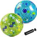 ZOOJOY Size 2 Soccer Ball, 2 Pack Cartoon Balls with Pump Mesh Bag, Planet & Dinosaur Toddler Boys Toys for 1 2 3 4 5 6 Years Old, Trendy Sensory Boys Girls Gifts for Indoor Outdoor Play Balls