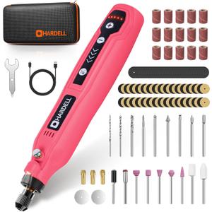 HARDELL Mini Cordless Rotary Tool, 5-Speed 3.7V Rechargeable Rotary Tool Kit with 69 Accessories, USB Charging Multi-Purpose DIY Tool for Sanding, Polishing, Drilling, Engraving(Pink 69pcs)