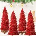 Liliful 3 Pcs Christmas Red Feather Tree with Glitter Tips 12'' Table Top Feather Christmas Tree Xmas Trees Tabletop Decorations Centerpieces for Winter Wedding Party Shelf Home Decor