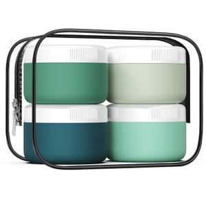 Travel Containers for Toiletries, Silicone Cream Jars BPA-Free, Leak-proof 2oz Travel Size Containers, Portable Size Silicone Jars with Lid for Cosmetic Face Hand Body Cream (4 Pack) (Mint)