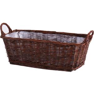 Handcrafted Wicker Planter, Flower Pot Cover, Plant Window Box, Plant Container, Natural Brown Unpeeled Willow, Long Rectangular