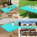 Rectangle Vinyl Table Cloth 24x48, Waterproof Elastic Fitted Tablecloth with Flannel Backing, Plastic Table Cover for Picnic, Camping, Outdoor, Aqua