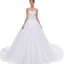 Sweetheart Tulle Ball Gown Wedding Dress, A-line Bridal Gown with Train (4, White)