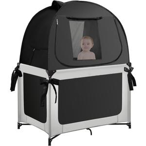 L RUNNZER Pack N Play Blackout Cover, Portable Travel Essential Pack N Play Cover, Dark Pack and Play Blackout Cover for Baby Sleeping, Block 90% + Light
