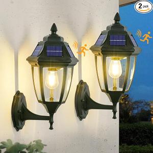 TEBLAMPUE Solar Porch Lights 2 Pack, Motion Sensor Solar Sconce Lights Outdoor, Aluminum Solar Powered Outdoor Wall Lights for House Front Porch Garage