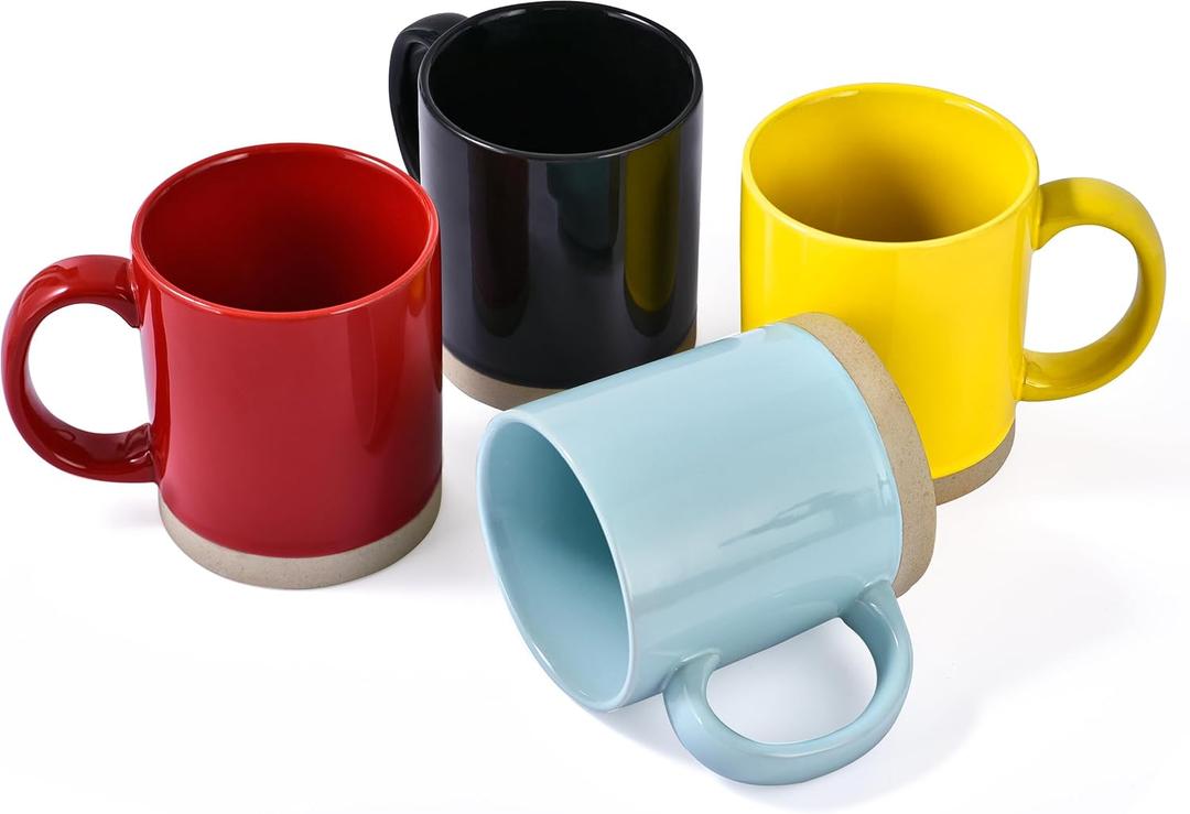 Coffee Mugs, 15 oz Mug Set of 4, Large Stoneware Coffee Mugs for Latte, Hot Tea, Cocoa, Milk, Juice, Modern Coffee Cups Boho Unique Style for Any Kitchen, Suitable for Housewarming Gift, Multi-color