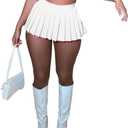 Women's Mini Pleated Skirts Sexy Club Y2k High Wiast Stretchy Tennis Skater A-line Skirt (White)