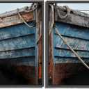 Nautical Boat Wall Art Decor, Rustic Boat Wall Art Abstract Ocean Artwork Coastal Picture, Contemporary Rustic Coastal Pictures Artwork for Farmhouse Living Room Bedroom Bathroom Decor Unframed (32"L x 16"W)