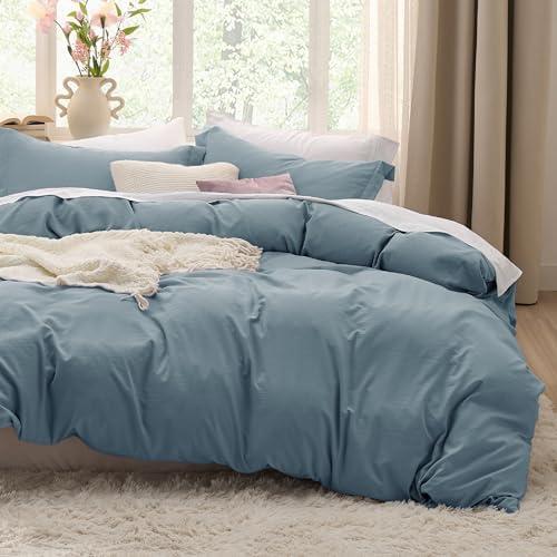 Bedsure Dusty Blue Duvet Cover Full Size - 3 Pieces Prewashed Extra Soft Cotton-Like Polyester Bedding Set, Includes 1 Duvet Cover 80x90 Inches with Zipper Closure & 2 Pillow Shams, No Comforter