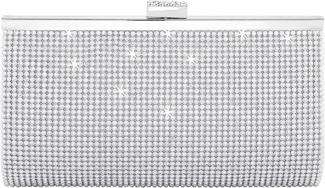 FALETO Rhinestone Clutch Purses for Women Sparkly Purse Wedding Clutch Glitter Crossbody Shoulder Bag with Detachable Chain