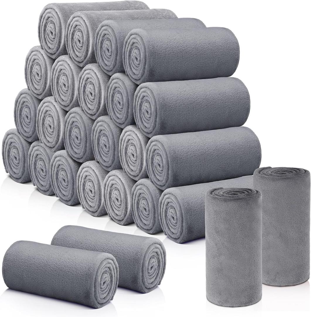 Buryeah 30 Pieces Fleece Blankets Bulk 50 x 60 Inch Soft Flannel Throw Blankets Lightweight Warm Plus for Wedding Couch Bed Home Sofa Office Gifts(Dark Grey)