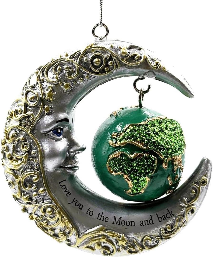 HolyHaHa Love You to The Moon and Back Crescent Moon & Earth Resin Ornament, Gifts for Daughter from Mom