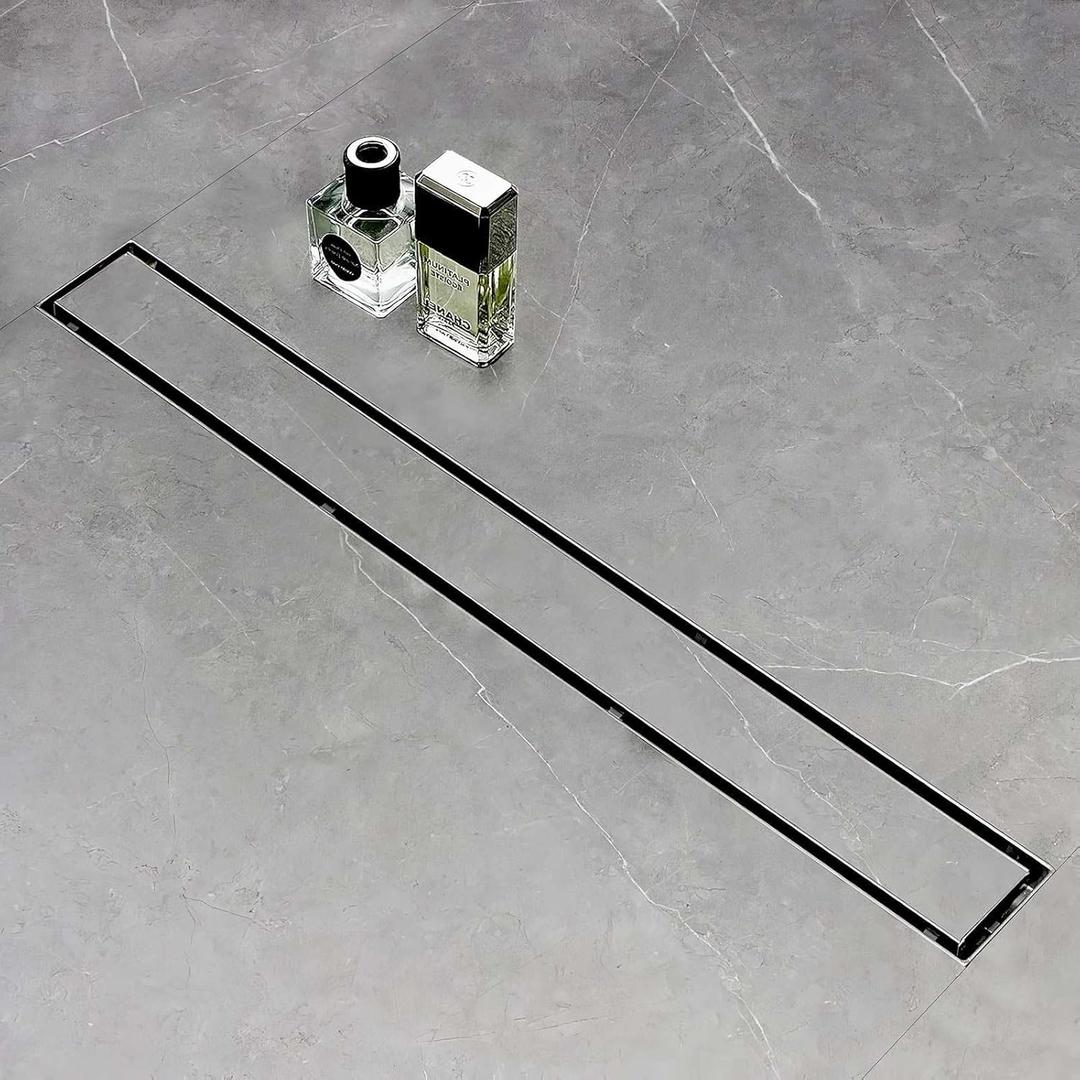 SaniteModar Linear Shower Drain 48 inch with Tiled Stealth and 304 Stainless Steel Brushed Polished 2 in 1 Panels.Tile Insert Shower Drain Equipped Adjustable Feet,Hair Filters