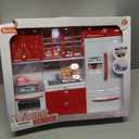 Gourmet Red Doll Modern Kitchen Mini Toy Playset with Lights and Sounds, Perfect for 12 Inch Dolls